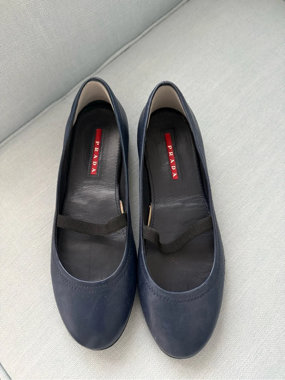 Prada Navy Leather Mary Jane Ballet Flats